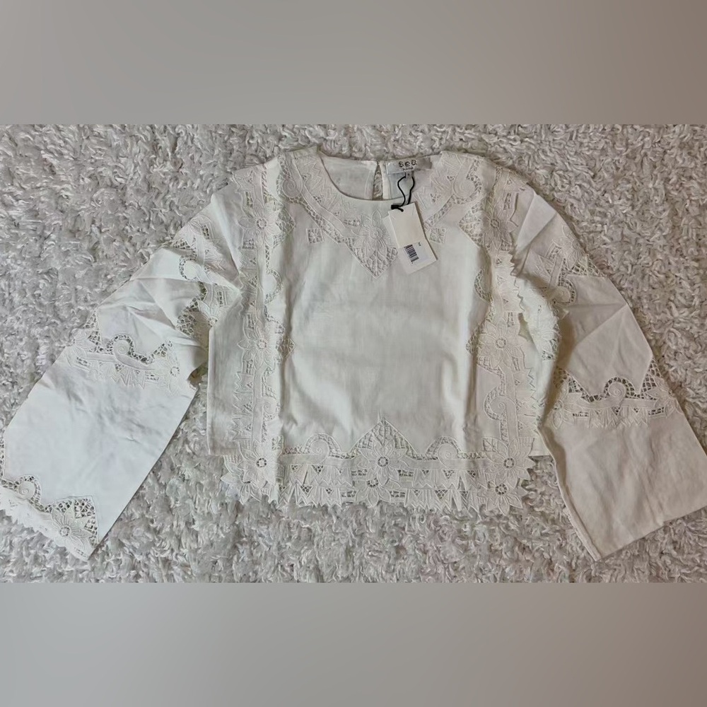 NWT Sea New York Anita Lace Eyelet Cotton Linen Blouse Top - Picture 8 of 9